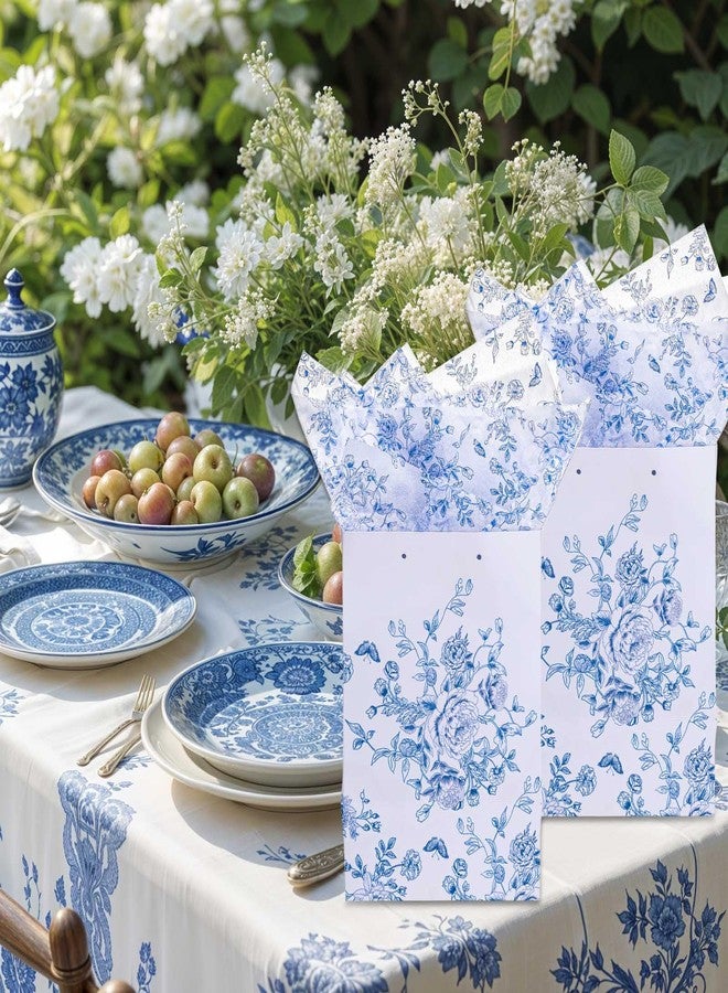 Pineraap 100 Sheets Blue Floral Tissue Paper, Chinoiserie Gift Wrapping Paper Blue Flower Butterfly Peony Printed Tissue Paper for Wedding Baby Shower Birthday Party Decor DIY Crafts,14 x 20 Inch - Image 4